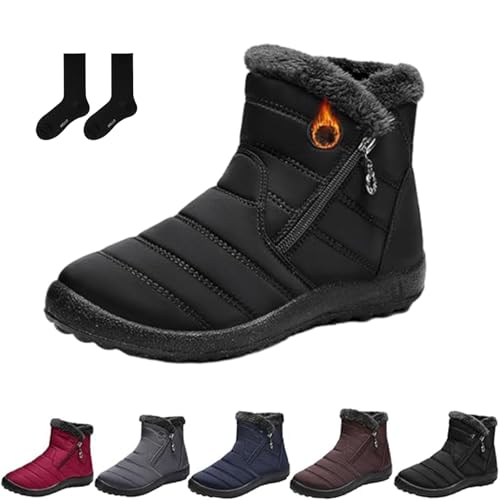 ZHCBAUA Damen Gemütliche Winter Wasserdicht Anti-Rutsch Orthopädische Stiefel Schnee Stiefeletten mit Pelzfutter Warm Bequem Leicht Schuhe mit Seitlichem Reißverschluss, Schwarz , 44 EU von ZHCBAUA