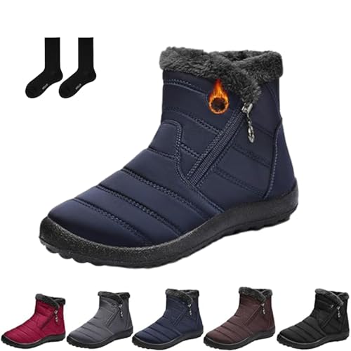 ZHCBAUA Damen Gemütliche Winter Wasserdicht Anti-Rutsch Orthopädische Stiefel Schnee Stiefeletten mit Pelzfutter Warm Bequem Leicht Schuhe mit Seitlichem Reißverschluss, blau, 44 EU von ZHCBAUA