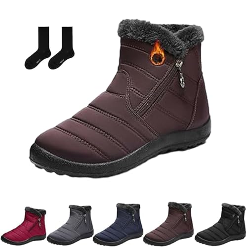 ZHCBAUA Damen Gemütliche Winter Wasserdicht Anti-Rutsch Orthopädische Stiefel Schnee Stiefeletten mit Pelzfutter Warm Bequem Leicht Schuhe mit Seitlichem Reißverschluss, braun, 44 EU von ZHCBAUA