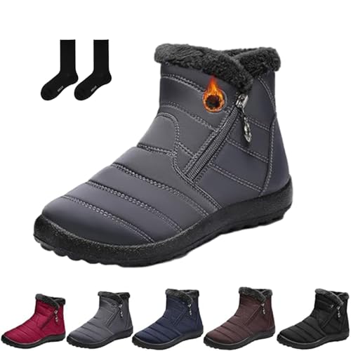 ZHCBAUA Damen Gemütliche Winter Wasserdicht Anti-Rutsch Orthopädische Stiefel Schnee Stiefeletten mit Pelzfutter Warm Bequem Leicht Schuhe mit Seitlichem Reißverschluss, grau, 44 EU von ZHCBAUA
