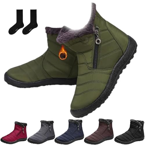 ZHCBAUA Damen Gemütliche Winter Wasserdicht Anti-Rutsch Orthopädische Stiefel Schnee Stiefeletten mit Pelzfutter Warm Bequem Leicht Schuhe mit Seitlichem Reißverschluss, grün, 44 EU von ZHCBAUA