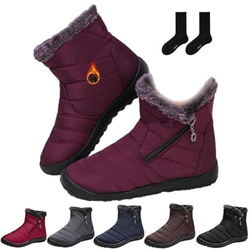 ZHCBAUA Damen Gemütliche Winter Wasserdicht Anti-Rutsch Orthopädische Stiefel Schnee Stiefeletten mit Pelzfutter Warm Bequem Leicht Schuhe mit Seitlichem Reißverschluss, violett, 44 EU von ZHCBAUA