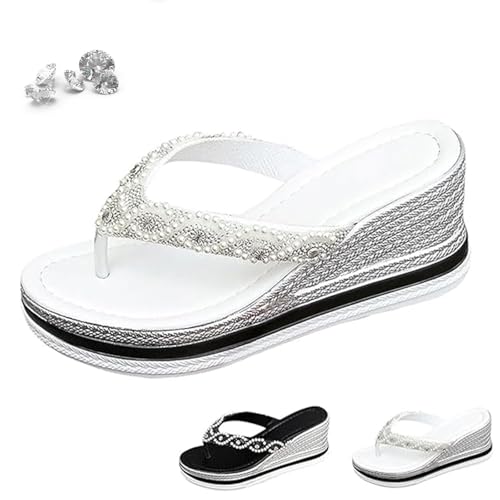 ZHCBAUA Damen Strass Leichte Bequeme Rutschfeste Keilsandalen Sommer Casual Strass Flip Flops Boho Strand Thong Slides mit Fußgewölbeunterstützung, weiß, 37EU ZHCBAUA Damen Strass Leichte Bequeme Rutschfeste Keilsandalen Sommer Casual Strass Flip Flops Boho Strand Thong Slides mit Fußgewölbeunterstützung, weiß, 37EU von ZHCBAUA