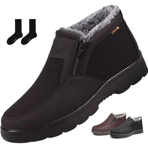 ZHCBAUA Herren Orthopädische Warme Schneestiefel Wasserdicht Rutschfeste Winter Fleece Schuhe Barfuß Pelz Gefüttert Slip On Walking Ankle Boots mit Seitlichem Reißverschluss, Schwarz , 38 2/3 EU von ZHCBAUA