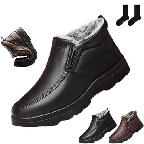 ZHCBAUA Herren Orthopädische Warme Schneestiefel Wasserdicht Rutschfeste Winter Fleece Schuhe Barfuß Warm Fell Gefüttert Winter Slip On Stiefeletten, Schwarz , 44 EU von ZHCBAUA