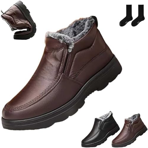 ZHCBAUA Herren Orthopädische Warme Schneestiefel Wasserdicht Rutschfeste Winter Fleece Schuhe Barfuß Warm Fell Gefüttert Winter Slip On Stiefeletten, braun, 44 EU von ZHCBAUA