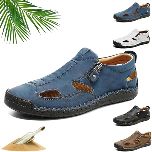 ZHCBAUA Herren-Sandalen mit geschlossenem Zehenbereich, Leder, rutschfest, Outdoor-Wanderschuhe, Sommer, lässig, zum Autofahren, Spazierengehen, blau, 46 EU ZHCBAUA Herren-Sandalen mit geschlossenem Zehenbereich, Leder, rutschfest, Outdoor-Wanderschuhe, Sommer, lässig, zum Autofahren, Spazierengehen, blau, 46 EU von ZHCBAUA