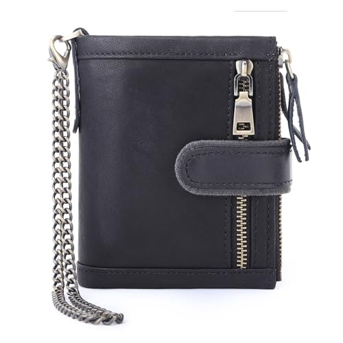 ZHCHAO Chain Herren Short Top Layer Card Bag Triple Fold Money Clip Zip Wallet, Rosso, 11.5-9.5CM von ZHCHAO