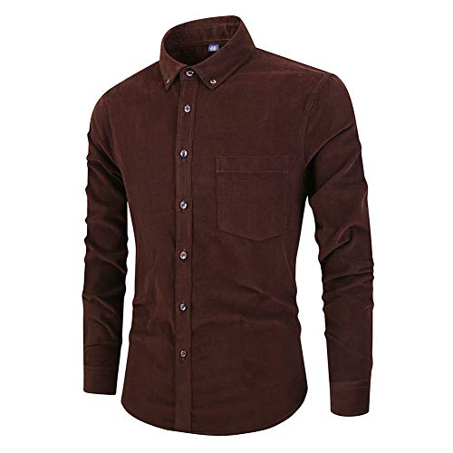 Herren Cordhemd Herren Langarm Baumwollhemd Business Daily Arbeit Regular Edition - Stehkragen Hemd (Dunkelbraun, Blau, Dunkel Kaffee) S Dunkles Kaffeebraun von ZHCHENXI