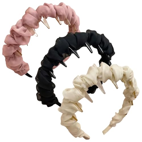 3Pcs Vintage High Cranium Artificial Pearl Hairband,2025 New Elegant Braided Pearls Headbands with Teeth,Fashion Wide Beaded Bling Head Band for Women (D) von ZHCWEP