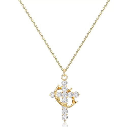 ZHDHDQ Kronenkreuz-Halsketten-Ohrring-Set für Damen, zierlicher Diamant, 14 Karat vergoldet, Zirkonia, Anhänger-Halsketten und Ohrringe, trendig, wasserdicht, läuft nicht an, Glaubensschmuck ZHDHDQ Kronenkreuz-Halsketten-Ohrring-Set für Damen, zierlicher Diamant, 14 Karat vergoldet, Zirkonia, Anhänger-Halsketten und Ohrringe, trendig, wasserdicht, läuft nicht an, Glaubensschmuck von ZHDHDQ