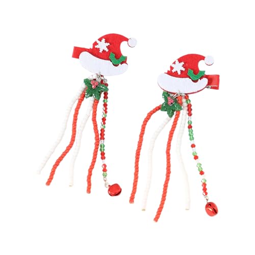 Festliche Haarspange für Kinder mit Fransen und Perlen, Haarnadel, Weihnachtsmannmütze/Weihnachtsbaum, seitliche Haarnadel, Haarschmuck, Weihnachts-Haar-Accessoires von ZHENBYR