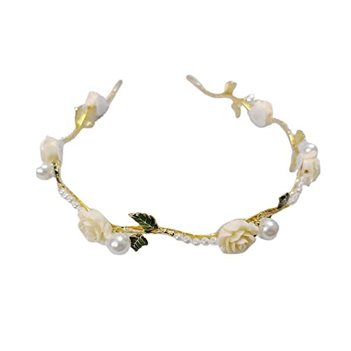 Glänzendes Rosen-Stirnband für die Braut, weiße Dekore, dünne Krempe, Haarreifen, Hochzeit, Party, Braut, Haarschmuck, Barock-Stirnbänder für Damen von ZHENBYR