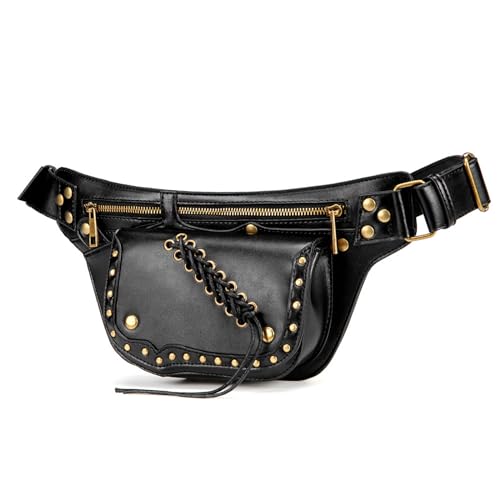 Mittelalterliche Steampunk Nieten PU Leder Umhängetasche Brusttasche Tagesrucksack Reise Utility Gürtel Hüfttasche Geldbörsen Hüfttasche Zum Radfahren von ZHENBYR