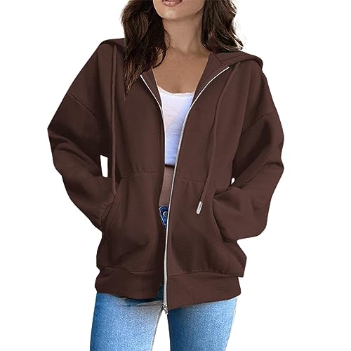 Hoodie Damen Oversize,Sweatjacke Damen Oversize Sommer Sweatshirt Jacke Mit Kapuze - Baumwoll Zipper Hoodie Kapuzenjacke Langarm Sweatshirt Sport Style Casual Kapuzenpullover Mit Reißverschluss von ZHENDEGL