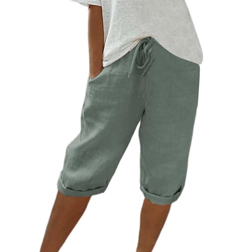 ZHENDEGL Kurze Hose Damen,Sommerhose,Bermuda Shorts Damen Freizeit Sport Sommerhose Mit Taschen Leinenhose Stoffhose Lässig Elastische Taille Strandshorts von ZHENDEGL