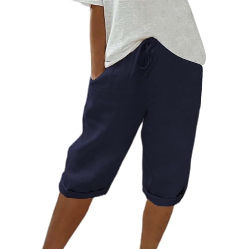 ZHENDEGL Kurze Hose Damen,Sommerhose,Bermuda Shorts Damen Freizeit Sport Sommerhose Mit Taschen Leinenhose Stoffhose Lässig Elastische Taille Strandshorts von ZHENDEGL