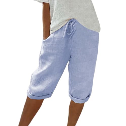 ZHENDEGL Kurze Hose Damen,Sommerhose,Bermuda Shorts Damen Freizeit Sport Sommerhose Mit Taschen Leinenhose Stoffhose Lässig Elastische Taille Strandshorts von ZHENDEGL