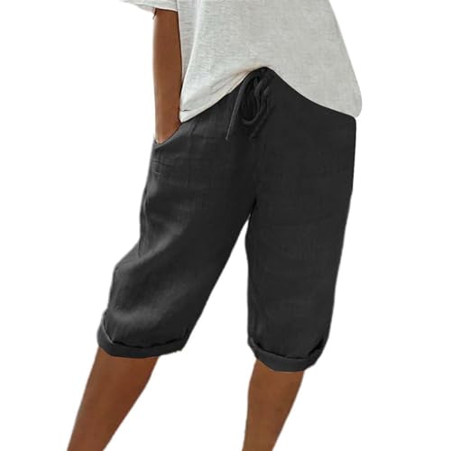 ZHENDEGL Kurze Hose Damen,Sommerhose,Bermuda Shorts Damen Freizeit Sport Sommerhose Mit Taschen Leinenhose Stoffhose Lässig Elastische Taille Strandshorts von ZHENDEGL