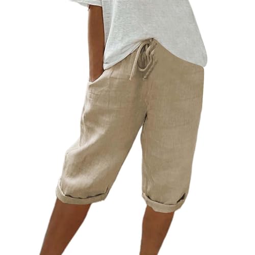 ZHENDEGL Kurze Hose Damen,Sommerhose,Damen Leinenhose Hosen Leicht Und Luftig Leinenhose Locker Strandhose Mit Kordelzug Casual Pants Hohe Taille Freizeithose von ZHENDEGL