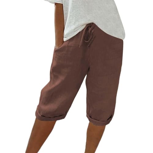 ZHENDEGL Kurze Hose Damen,Sommerhose,Damen Leinenhose Hosen Leicht Und Luftig Leinenhose Locker Strandhose Mit Kordelzug Casual Pants Hohe Taille Freizeithose von ZHENDEGL