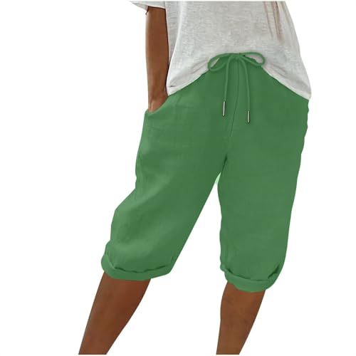ZHENDEGL Kurze Hose Damen,Sommerhose,Damen Leinenhose Hosen Leicht Und Luftig Leinenhose Locker Strandhose Mit Kordelzug Casual Pants Hohe Taille Freizeithose von ZHENDEGL