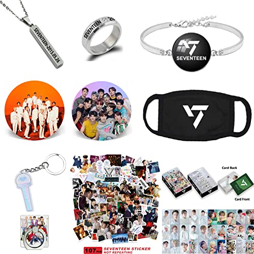 ZHENGGE Kpop SEVENTEEN Geschenkset, SEVENTEEN Photocard, Aufkleber, Armband, Gesichtsschild, Ringe, Anhänger, Halskette, Knopfnadel, Telefonringhalter, Schlüsselanhänger, Kunststoff von ZHENGGE