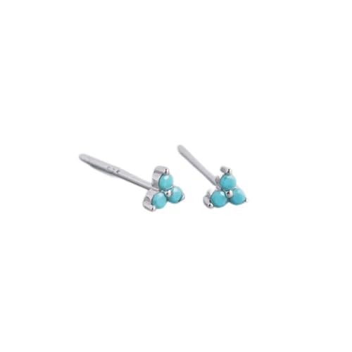 Ohrringe Silber Hängend Mit Stein,Hypoallergene Ohrringe,Minimalistische Mini Clover Damen-Ohrstecker,Ohrring Aus 925Er Sterlingsilber, Allgleiches Blau-Türkis-Ohrring,Perfekt, Um Ihn Allein Oder von ZHENL