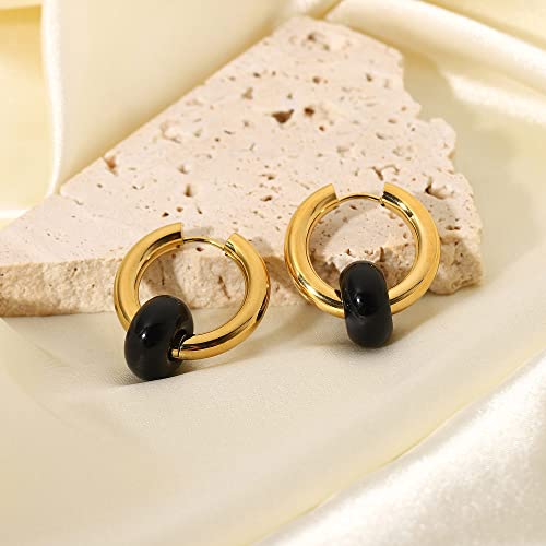 ZHENL Ohrringe Aus Stein,Minimalistische Steinelement-Ohrringe Für Frauen, Obsidian-Anhänger-Ohrschmuck, Goldene Kreis-Ohrknöpfe Damen-Ohrringe, Mode Pendeln, Reinigen Magnetfeld von ZHENL