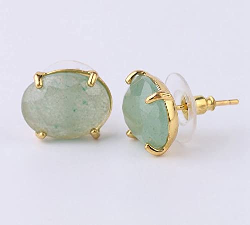 ZHENL Ohrringe Aus Stein,Ovaler Aventurin-Jade-Ohrschmuck, Facettierte Ohrstecker Aus Naturstein Für Frauen, Goldene Damenohrringe Mit Vier Krallen, Reinigendes Magnetfeld von ZHENL