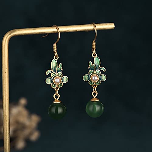 ZHENL Ohrringe Aus Stein,Retro-Blumen-Emaille-Ohrringe Für Frauen, Grüner Jade-Stein-Ohrschmuck, Goldener Ohrhaken Damen-Ohrringe, Stilvoller Pendelverkehr ZHENL Ohrringe Aus Stein,Retro-Blumen-Emaille-Ohrringe Für Frauen, Grüner Jade-Stein-Ohrschmuck, Goldener Ohrhaken Damen-Ohrringe, Stilvoller Pendelverkehr von ZHENL