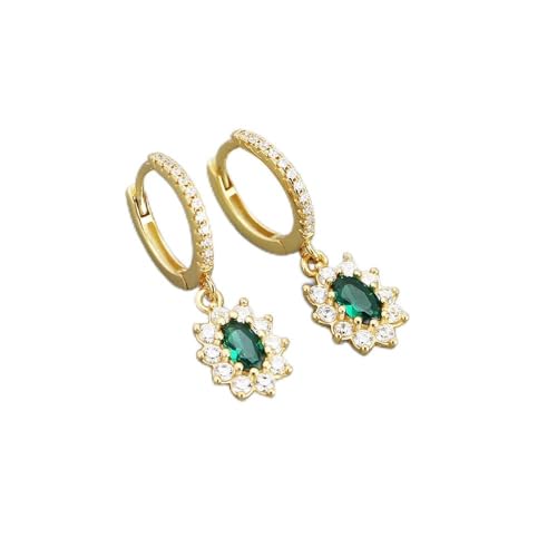 ZHENL Ohrringe Hängend Mit Stein,Ohrschmuck Mit Smaragd-Zirkon-Anhänger, Leichte, Luxuriöse, Goldene, Runde Damen-Ohrschnallen, Hypoallergene S925-Ohrstecker, Stilvoller Pendelverkehr von ZHENL