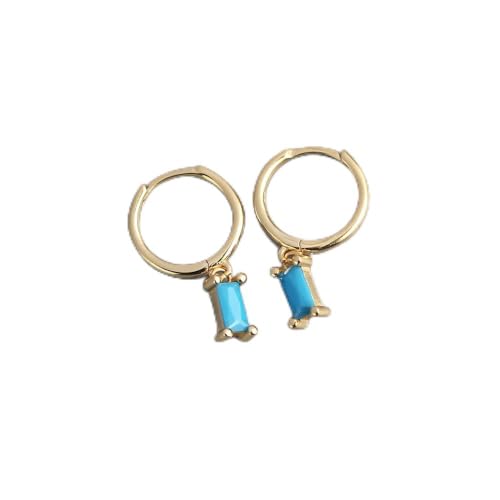 ZHENL Ohrringe Silber Hängend Mit Stein,Ohrringe Mit Rechteckigem Anhänger Aus 925Er Sterlingsilber, Blau-Türkis, Einfache, Vielseitige Goldene Damen-Ohrringe, Hypoallergen, Für Den Täglichen Gebrauc von ZHENL