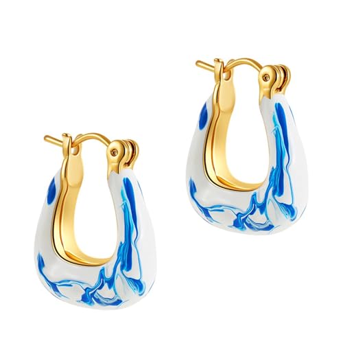 Benutzerfreundlicher Keramik Ohrclip Blau Blumenmuster Dangle Ohrring Robustes Kupfermaterialien Und Lässiges Zubehör Traditioneller Chinesischer Porzellanohr Dekore von ZHENNB