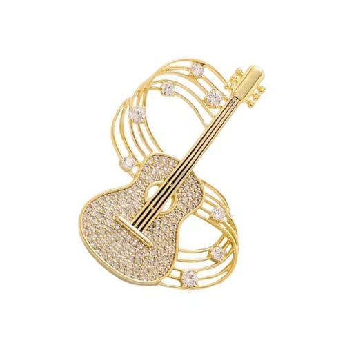 Gitarre Geformte Brosche Mit Sicherem Schließverschluss Leichter Goldton Musik Kleidungszubehör Für Outfit Styling Leichtes Konzert Schmuck Pin von ZHENNB