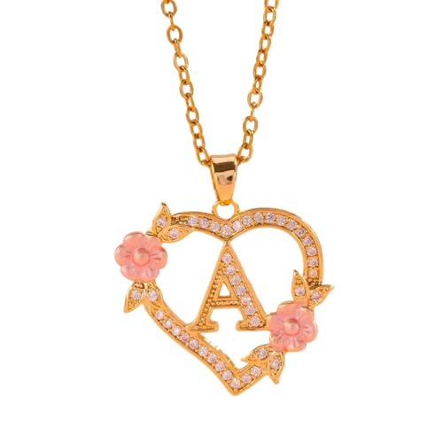 Romantik Blumen Anfängliche Anhänger Halskette Messingkette Zauberer Ausschnitt Herz Charme Mode Schmuck Geschenk Stylische Erste Halskette Für Sie von ZHENNB