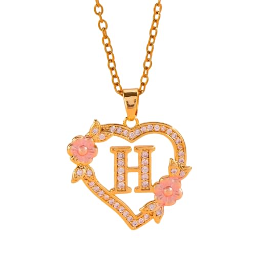 Romantik Blumen Anfängliche Anhänger Halskette Messingkette Zauberer Ausschnitt Herz Charme Mode Schmuck Geschenk Stylische Erste Halskette Für Sie von ZHENNB