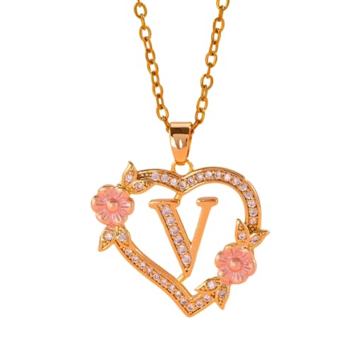 Romantik Blumen Anfängliche Anhänger Halskette Messingkette Zauberer Ausschnitt Herz Charme Mode Schmuck Geschenk Stylische Erste Halskette Für Sie von ZHENNB