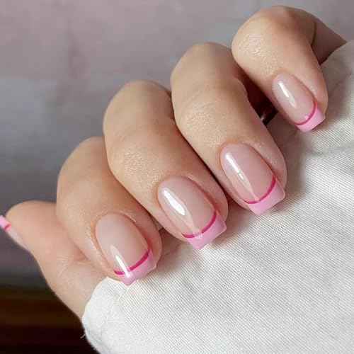 Square Press Auf Nägeln Künstliche Falsche Spitzen Vollbezüge Rose Falsche Glänzende Klebstoffe Für Frauen Mädchen Glänzende Kleber Auf Nagel von ZHENNB