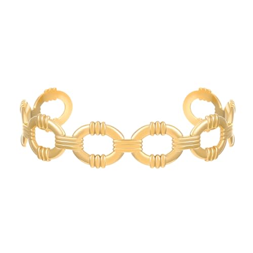 Stapelbares Geometrisches Armband 18K Gold Plattiert Edelstahl Allergie Resistent Schmuck Retro Design Formaler Freizeitkleidung Elegantes Geometrisches Design Edelstahlarmband von ZHENNB