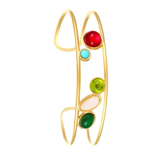 Stapelbares Geometrisches Armband 18K Gold Plattiert Edelstahl Allergie Resistent Schmuck Retro Design Formaler Freizeitkleidung Elegantes Geometrisches Design Edelstahlarmband von ZHENNB