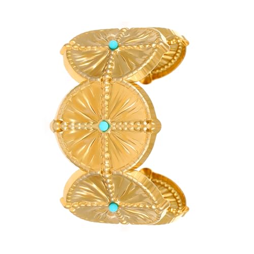 Stapelbares Geometrisches Armband 18K Gold Plattiert Edelstahl Allergie Resistent Schmuck Retro Design Formaler Freizeitkleidung Elegantes Geometrisches Design Edelstahlarmband von ZHENNB