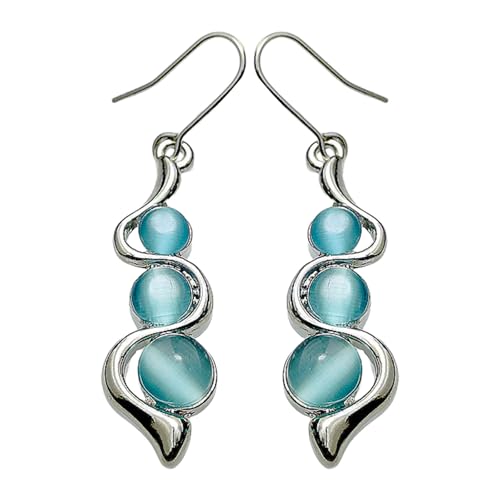 Trendige Edelsteine Dangle Ohrringe In Ozeanik Blau Mit Bequemer Verschleiß Finish Für Modische Frauen Damen Outfits Katzen Eye Ohrringe von ZHENNB