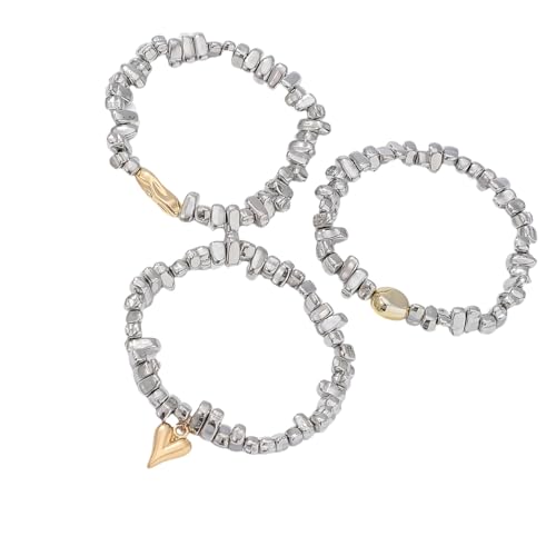 ZHENNB Elastisches Dumpy Gold Perlen Armband Für Frauen Stapelbar Schmuck Set Unregelmäßiger Silber Ball Design Legal Handgelenk Kette Stretch Perlen Armband Stack Für Den Täglichen Verschleiß von ZHENNB