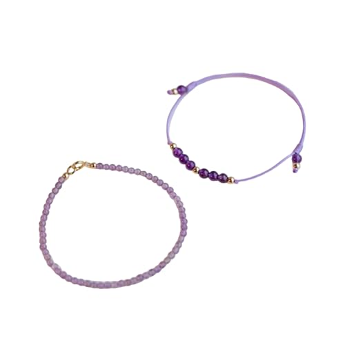 ZHENNB Elegante Amethyst Gemstones Armband Stapelschichtkette Mit 14 Karat Gold Plattierte Perlen Spirituelle Schmuckschicht Schicht Kristalle Armband von ZHENNB