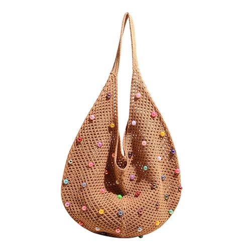 ZHENNB Frauen Häcet Die Umhängetasche Mit Farbigen Perlen Handtasche Ästhetische Achselhöhle Mode Strandstrick Für Reisebrand von ZHENNB