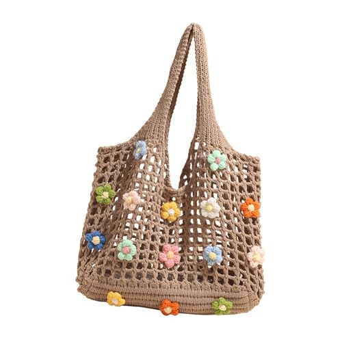 ZHENNB Frauen Handtasche Hohl Mesh Achsel Achselhöhle Mode Gestrickter Schulter Großer Kapazität Unterarm Strand Für Reisen Stricker Schulterstrand Bunte Handtasche Hohl Mesh Achselhöhle von ZHENNB