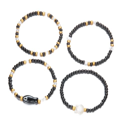 ZHENNB Handgefertigte Keramikfisch Perlen Armbänder Mit Muscheln Akzenten Heiße Tag Strand Schmuck Stapelstapelgeschenke Für Frauen Einzigartige Keramikschalenarmbandgeschenke von ZHENNB