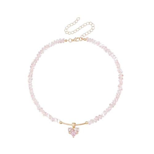 ZHENNB Herzförmige Strasshälfte Glasperlen Halskette Mit Glattem Vorderseite Perfekter Geschenk Für Den Valentinstag Oder Jubiläum Herzförmige Strasshälfte Glasperlen Halskette von ZHENNB