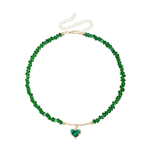 ZHENNB Herzförmige Strasshälfte Glasperlen Halskette Mit Glattem Vorderseite Perfekter Geschenk Für Den Valentinstag Oder Jubiläum Herzförmige Strasshälfte Glasperlen Halskette von ZHENNB
